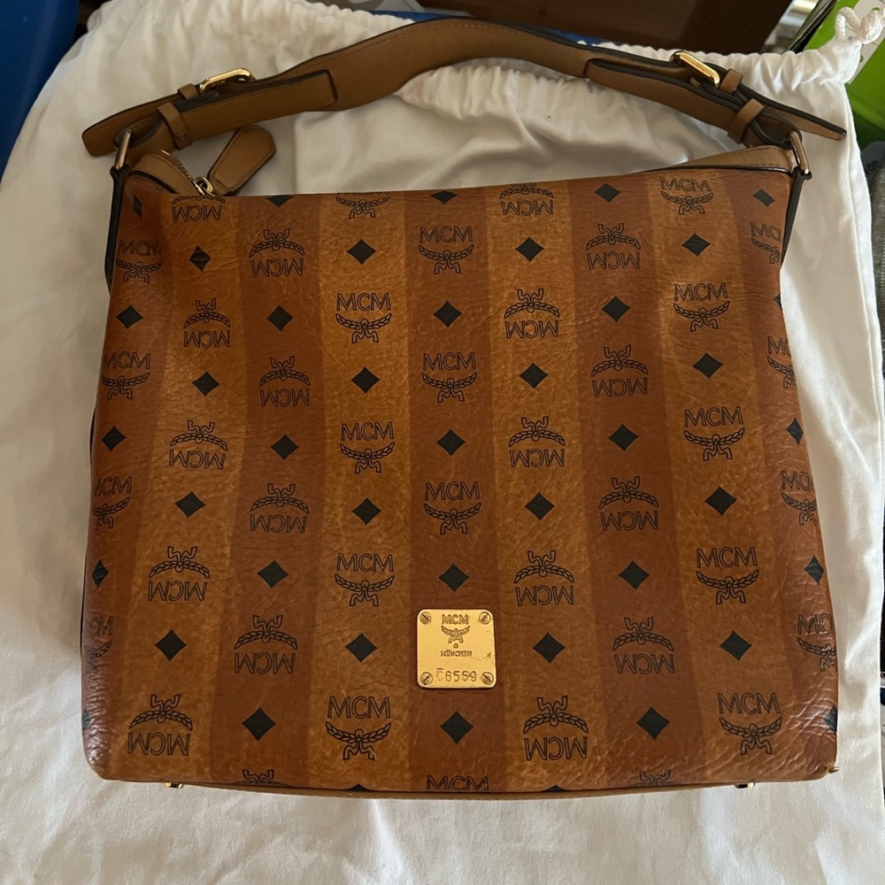 MCM shoulder/crossbody bag two tone striped. Authentic